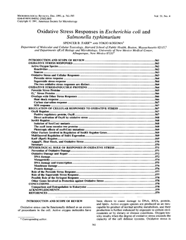 Oxidative Stress Responses in Escherichia Coli and Salmonella Typhimurium