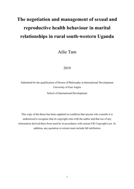 The Negotiation and Management of Sexual and Reproductive Health Behaviour in Marital Relationships in Rural South-Western Uganda