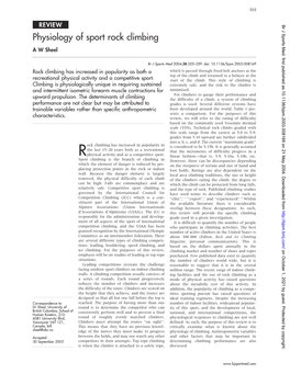 Physiology of Sport Rock Climbing a W Sheel