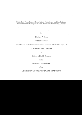 Teratology Transformed: Uncertainty, Knowledge, and Cjonflict Over Environmental Etiologies of Birth Defects in Midcentury America