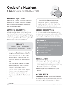 Cycle of a Nutrient 5TH GRADE THEME: EXPLORING the ECOLOGY of FOOD 55 MIN