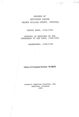 Records of Dettingen Parish, Prince William County, Virginia