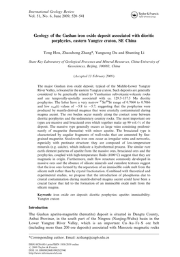 Geology of the Gushan Iron Oxide Deposit Associated with Dioritic Porphyries, Eastern Yangtze Craton, SE China