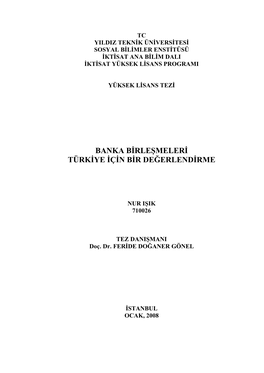 Banka Birleşmeleri Türkiye Için Bir Değerlendirme