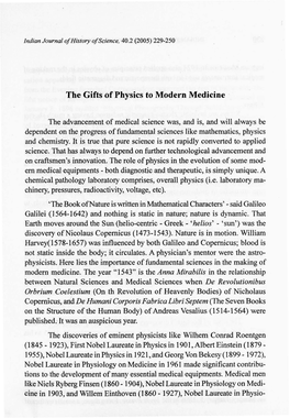 Historical Notes: the Gifts of Physics to Modern Medicine