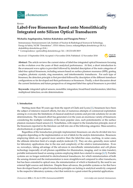 Label-Free Biosensors Based Onto Monolithically Integrated Onto Silicon Optical Transducers