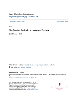 The Criminal Code of the Northwest Territory