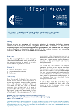 Albania: Overview of Corruption and Anti-Corruption