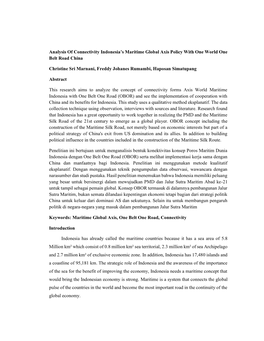 Analysis of Connectivity Indonesia's Maritime Global Axis Policy with One World One Belt Road China Christine Sri Marnani