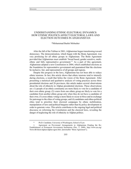 Understanding Ethnic-Electoral Dynamics: How Ethnic Politics Affect Electoral Laws and Election Outcomes in Afghanistan