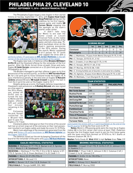 Philadelphia 29, Cleveland 10 Sunday, September 11, 2016 - Lincoln Financial Field