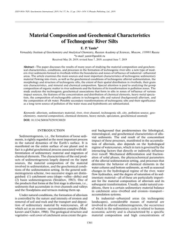 Material Composition and Geochemical Characteristics of Technogenic River Silts E
