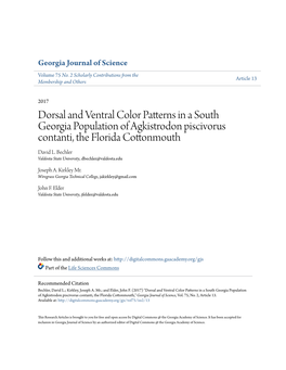 Dorsal and Ventral Color Patterns in a South Georgia Population of Agkistrodon Piscivorus Contanti, the Florida Cottonmouth David L