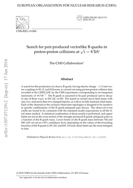 Search for Pair-Produced Vectorlike B Quarks in Proton-Proton