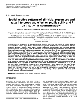 Spatial Rooting Patterns of Gliricidia, Pigeon Pea and Maize Intercrops and Effect on Profile Soil N and P Distribution in Southern Malawi