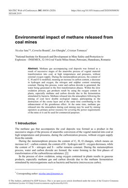 Environmental Impact of Methane Released from Coal Mines