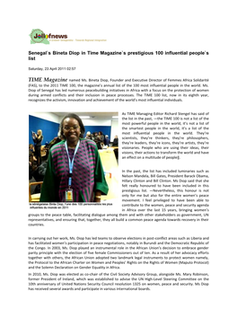 Senegal`S Bineta Diop in Time Magazine`S Prestigious 100 Influential People`S List