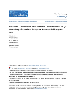 Traditional Conservation of Buffalo Breed by Pastoralists Through Maintaining of Grassland Ecosystem, Banni-Kachchh, Gujarat- India