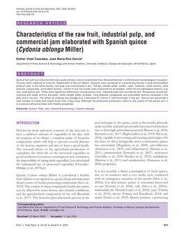 Characteristics of the Raw Fruit, Industrial Pulp, and Commercial Jam Elaborated with Spanish Quince (Cydonia Oblonga Miller)