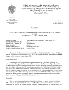 The Commonwealth of Massachusetts Executive Office of Energy and Environmental Affairs 100 Cambridge Street, Suite 900