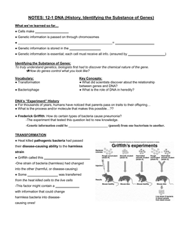 NOTES: 12-1 DNA (History, Identifying the Substance of Genes)