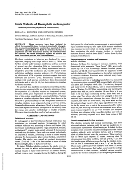 Clock Mutants of Drosophila Melanogaster (Eclosion/Circadian/Rhythms/X Chromosome) RONALD J