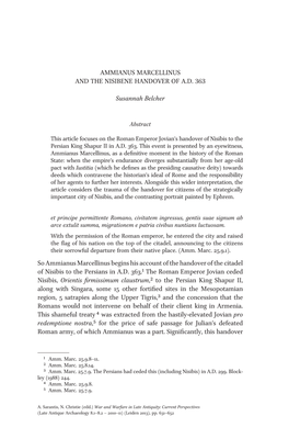 AMMIANUS MARCELLINUS and the NISIBENE HANDOVER of A.D. 363 Susannah Belcher So Ammianus Marcellinus Begins His Account of the H