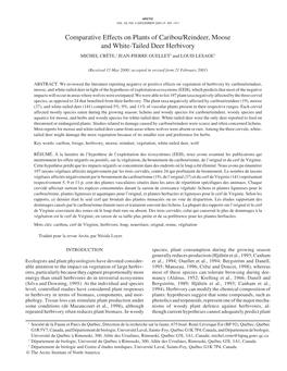 Comparative Effects on Plants of Caribou/Reindeer, Moose and White-Tailed Deer Herbivory MICHEL CRÊTE,1 JEAN-PIERRE OUELLET2 and LOUIS LESAGE3