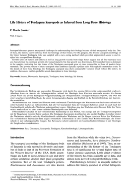 Life History of Tendaguru Sauropods As Inferred from Long Bone Histology