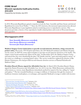 Wisconsin Reproductive Health Policy Timeline, 2010-2019 (Narrative)