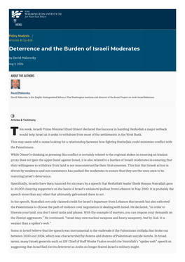 Deterrence and the Burden of Israeli Moderates | the Washington Institute