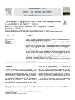 Clinical Analysis of Syringomyelia Resulting from Spinal Hemangioblastoma in a Single Series of 38 Consecutive Patients T