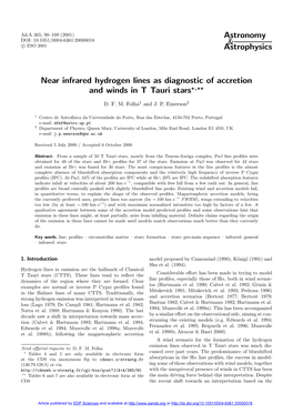 Near Infrared Hydrogen Lines As Diagnostic of Accretion and Winds in T Tauri Stars?,??