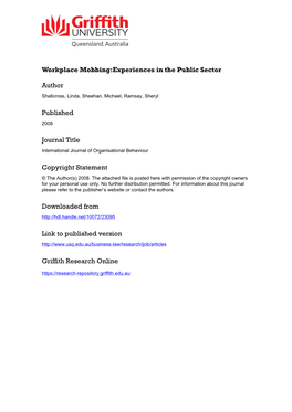 Workplace Mobbing:Experiences in the Public Sector