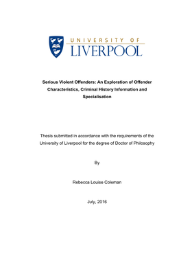 An Exploration of Offender Characteristics, Criminal History Information and Specialisation