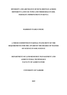 Diversity and Abundance of Dung Beetles Across Different Land Use Types and Their Role in Soil Fertility Improvement in Kenya