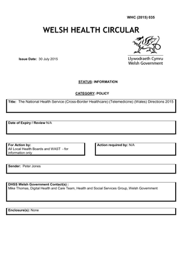 (Telemedicine) (Wales) Directions 2015