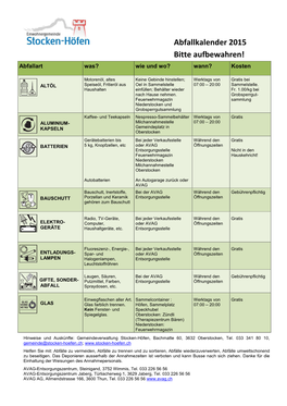 Recyclingkalender 2015Stocken-Höfen