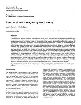 Functional and Ecological Xylem Anatomy