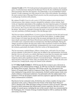 Antonio Vivaldi (1678-1741) Both Perfected and Popularized the Concerto, the Principal Genre of Orchestral Music During the Late Baroque Period