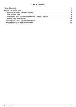 1 2 3 4 8 13 14 15 Table of Contents Table of Contents Residence Hall