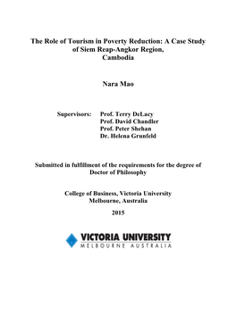 The Role of Tourism in Poverty Reduction: a Case Study of Siem Reap-Angkor Region, Cambodia