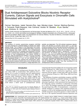 Dual Antidepressant Duloxetine Blocks Nicotinic Receptor Currents, Calcium Signals and Exocytosis in Chromaffin Cells Stimulated with Acetylcholine S