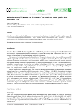 Amberboa Maroofii (Asteraceae, Cardueae–Centaureinae), a New Species from Kurdistan, Iran