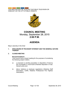 COUNCIL MEETING Monday, September 28, 2015 2:00 P.M