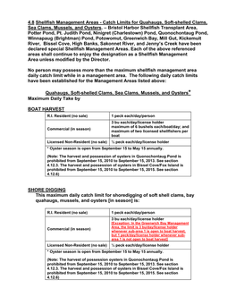 4.8 Shellfish Management Areas - Catch Limits for Quahaugs, Soft-Shelled Clams, Sea Clams, Mussels, and Oysters