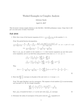 Worked Examples in Complex Analysis