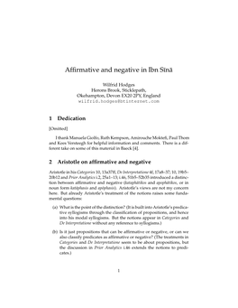 Affirmative and Negative in Ibn S¯In¯A