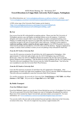 Travel Directions to Cripps Hall, University Park Campus, Nottingham