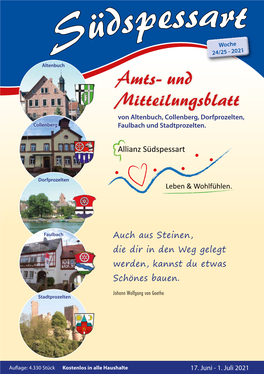 Amts- Und Mitteilungsblatt Von Altenbuch, Collenberg, Dorfprozelten, Collenberg Faulbach Und Stadtprozelten